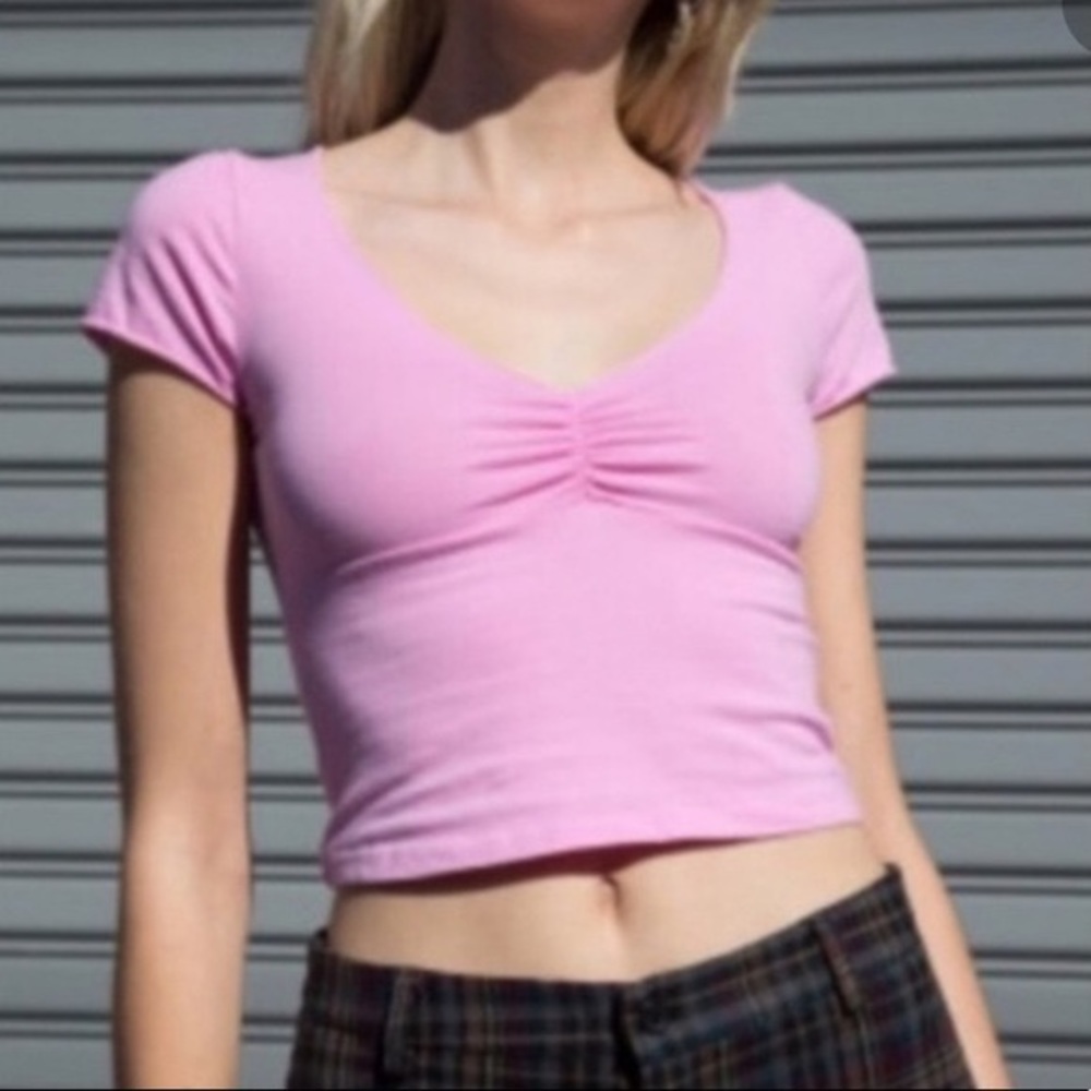 Brandy Melville Pink Ruched Gina Top
